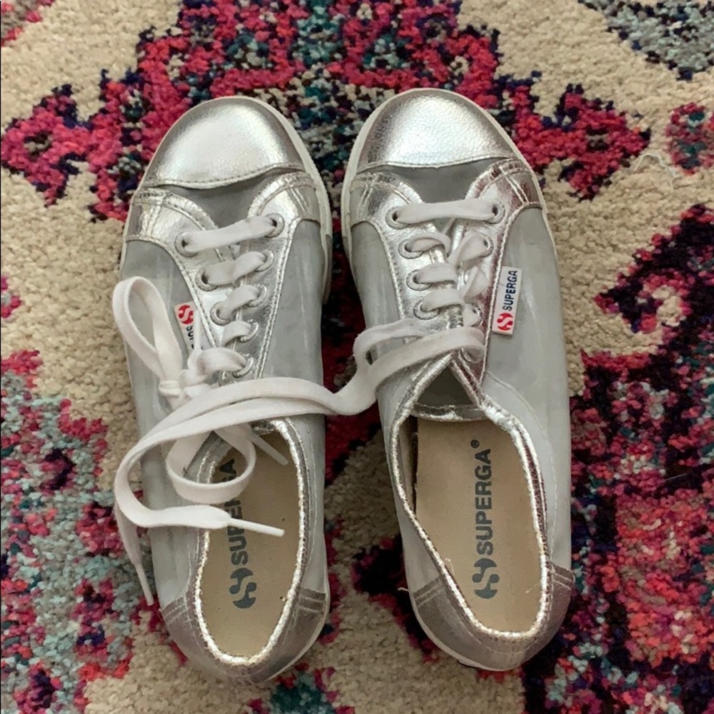 Silver Superga platform sneakers